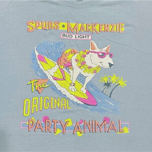 Vintage Bud Light Spuds Mackenzie T-Shirt 3XL Party Animal Blue Surf Graphic Tee